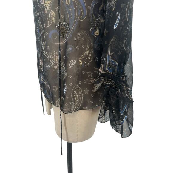 Zadig & Voltaire Top Talisa Print Blouse In Noir Sheer Paisley Black Size Small - Picture 7 of 13